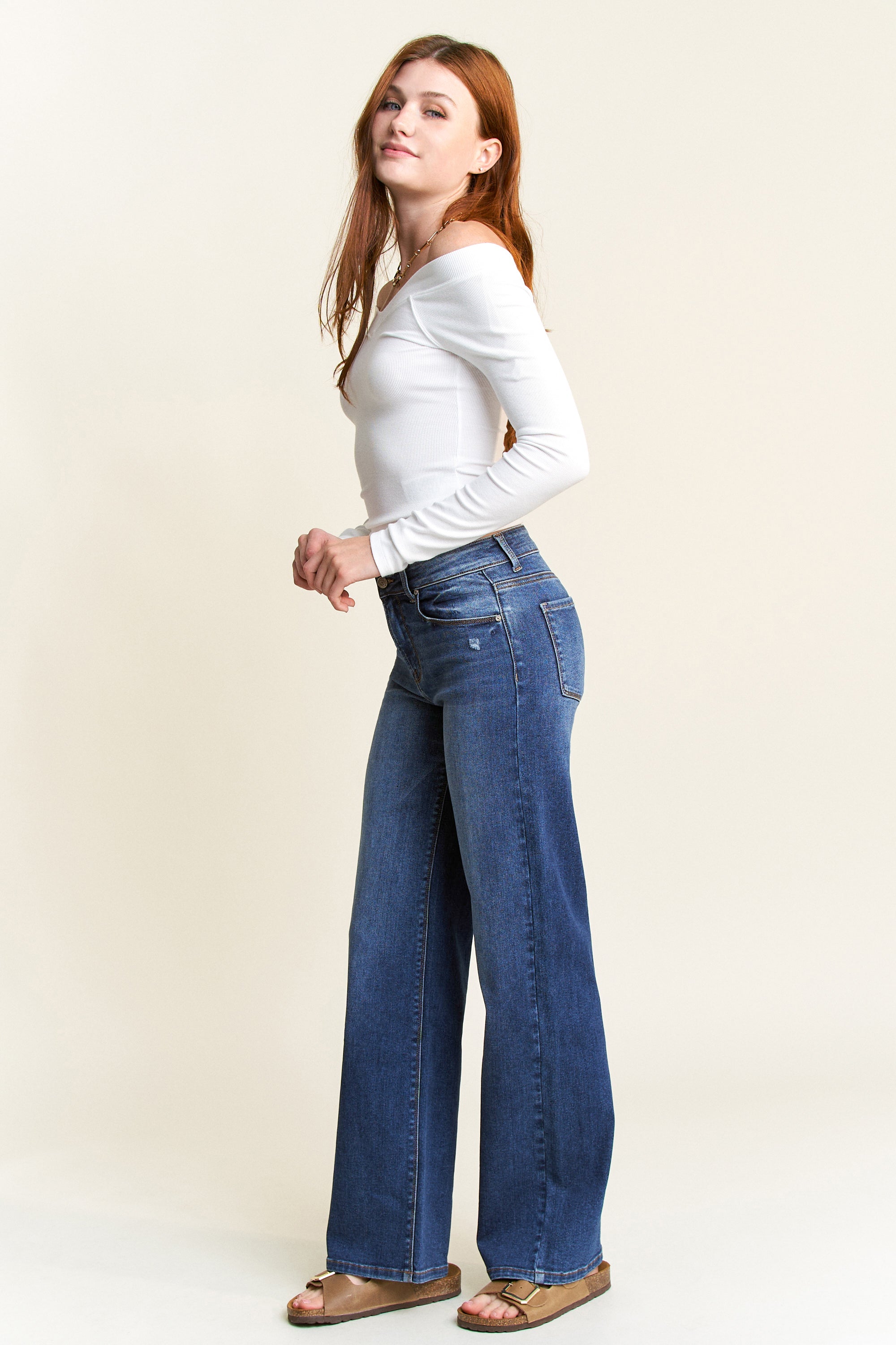 High Rise Wide Leg Jeans EP3587 4