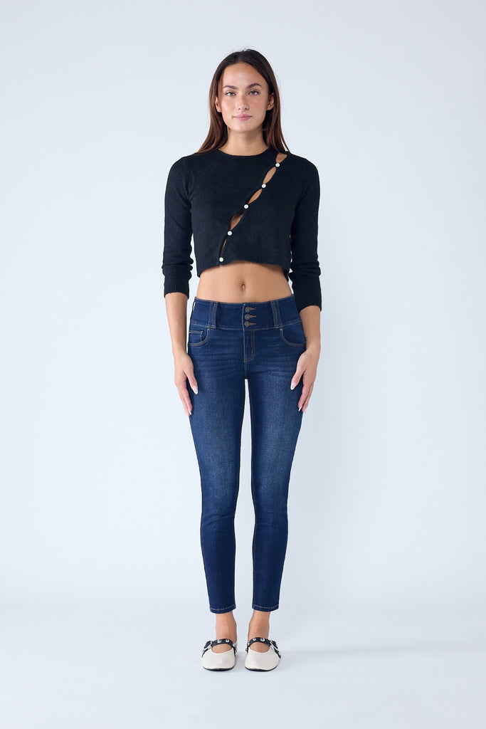 Wide Waist Band 3 Button Push Up Skinny Jeans EP3582 1