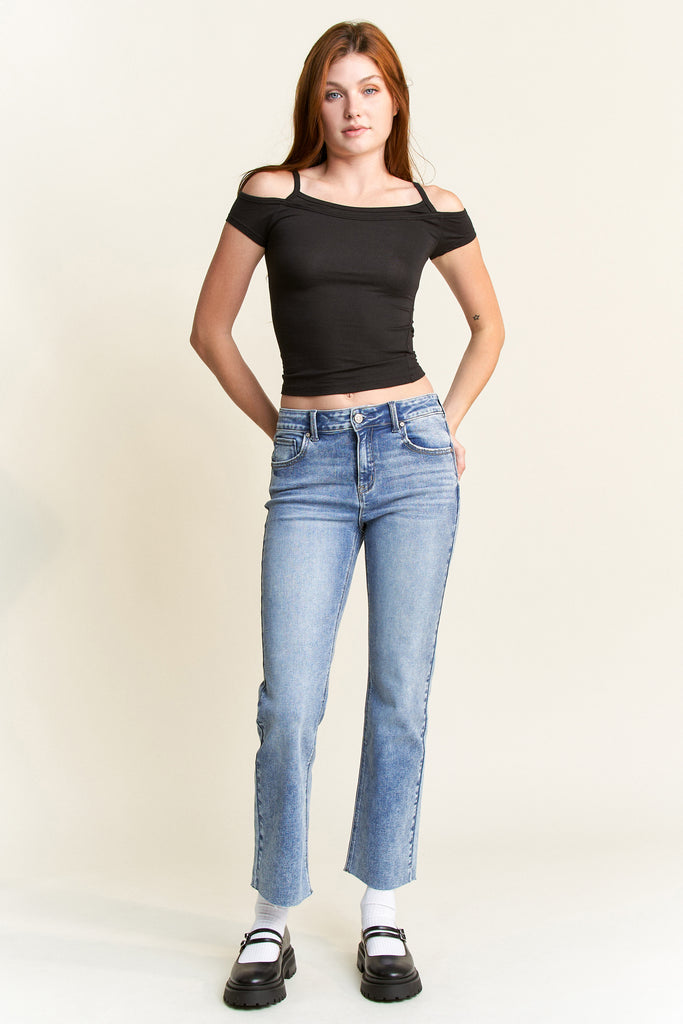 High Rise Classic Straight Jeans with Raw Hem EP3588 1