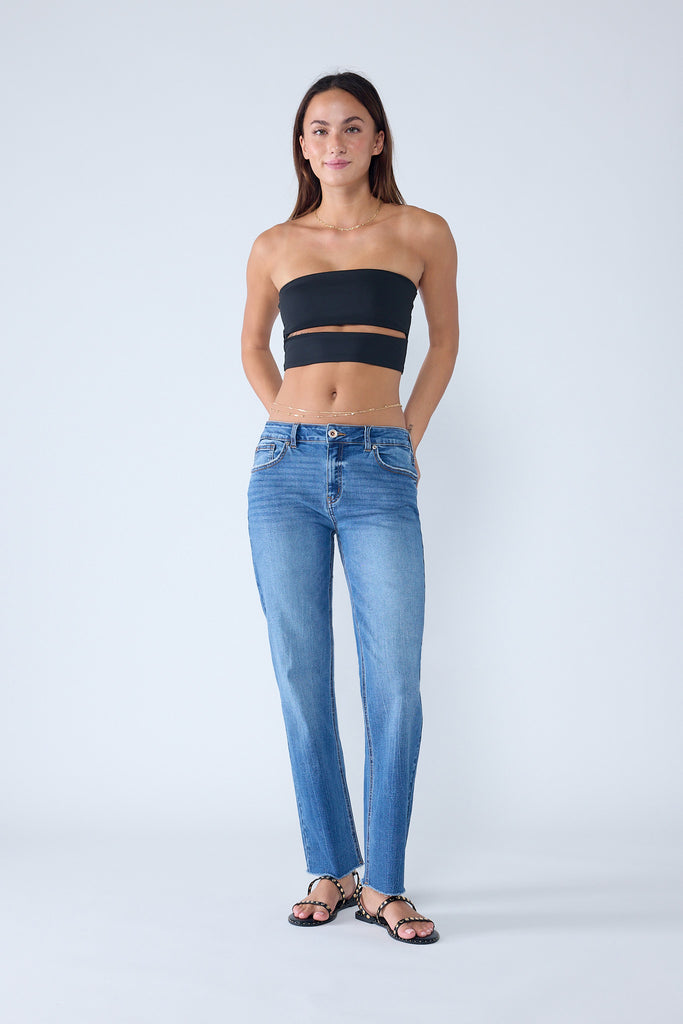 High Rise Knee Down Tye Wash Straight Jeans EP3589 1