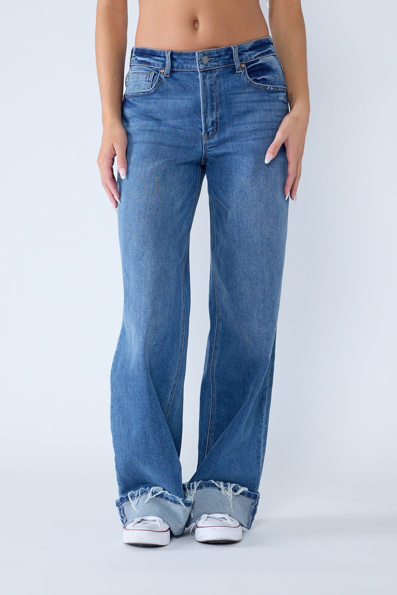 High Rise Baggy Cuffed Wide Leg Jeans 2