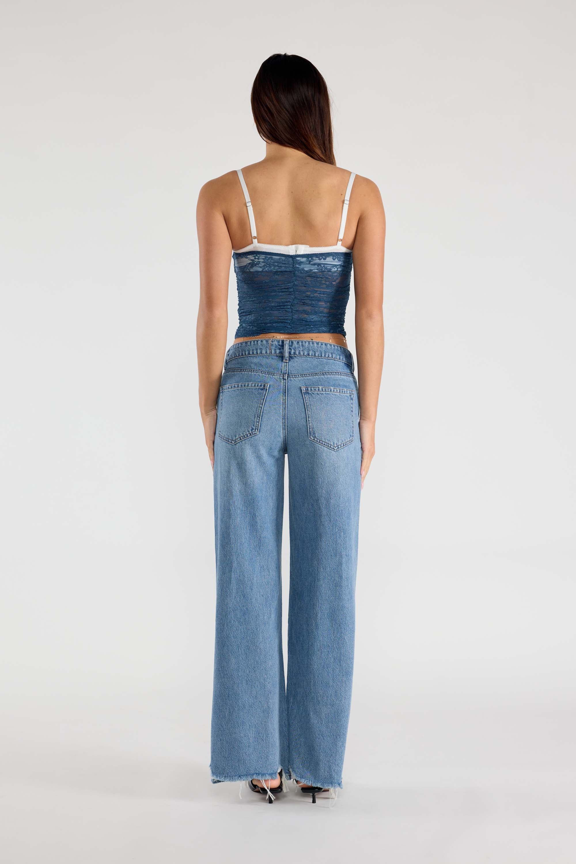 Low Waist Baggy Wide Leg Jeans with Chewed Hem 10