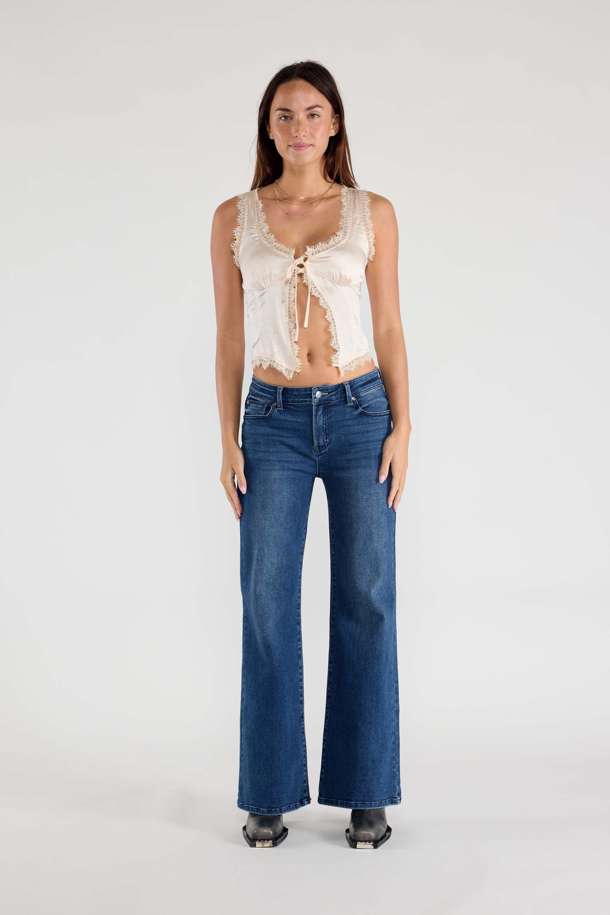 Mid Waist Wide Leg Jeans with Tacking 6