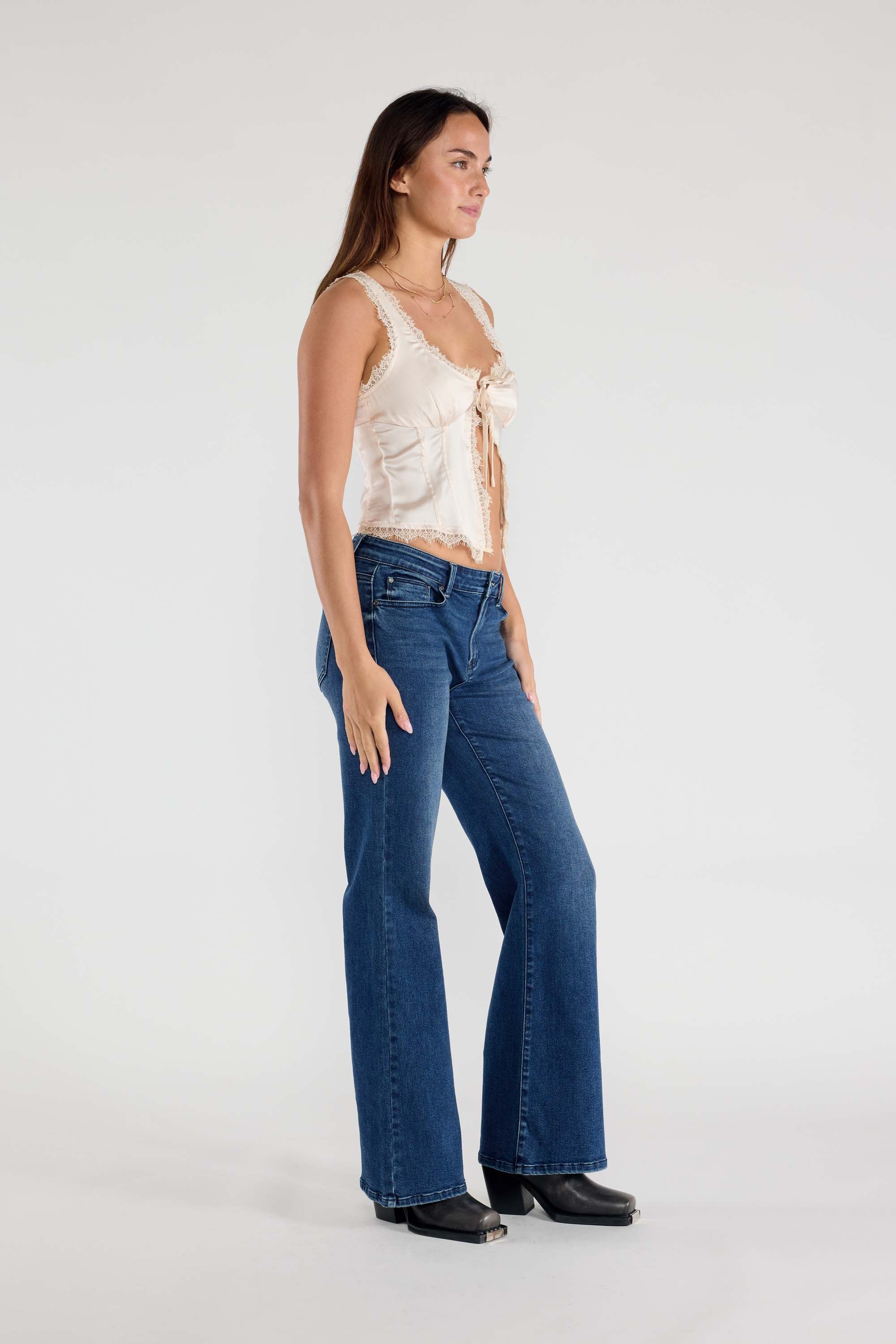 Mid Waist Wide Leg Jeans with Tacking 7