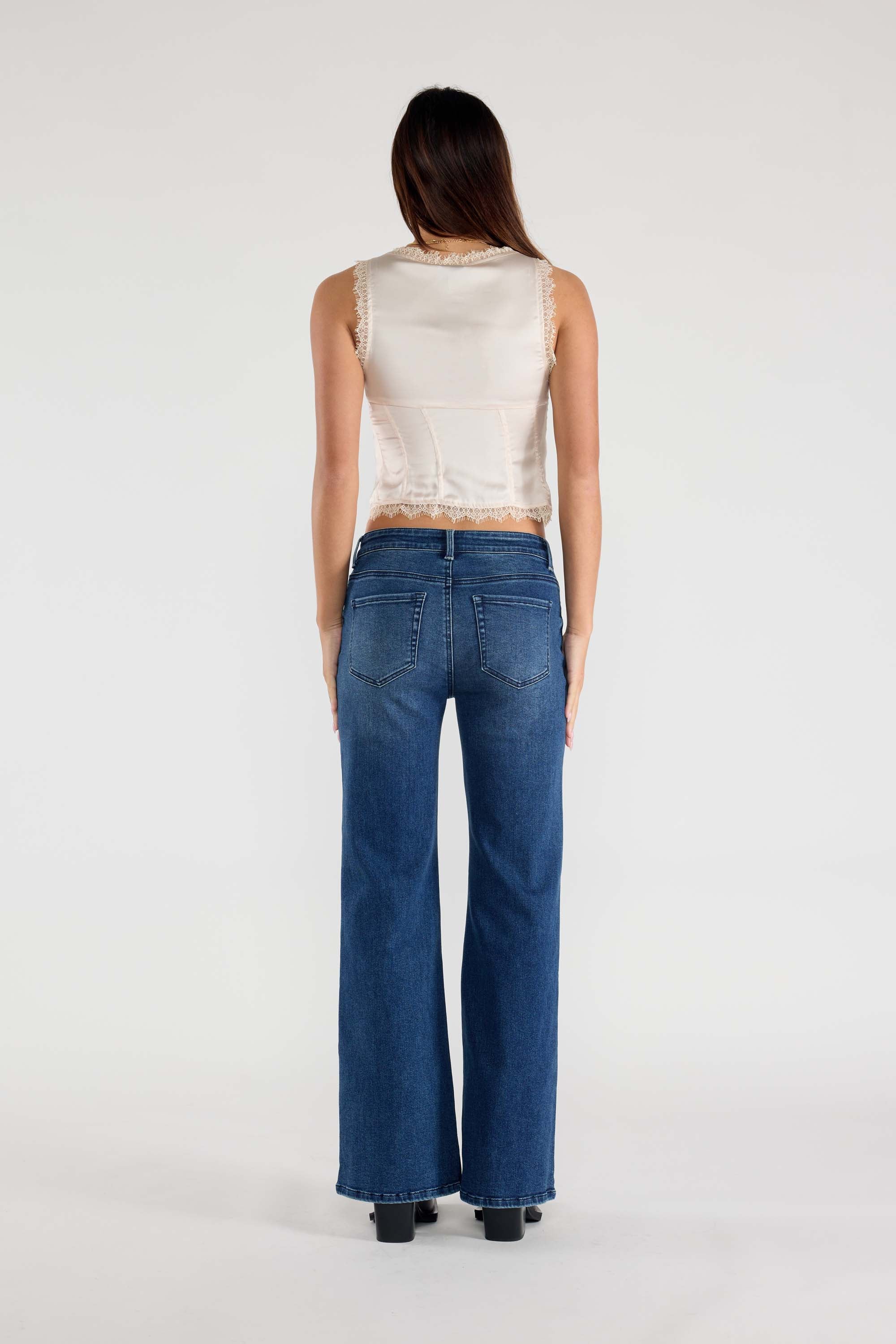 Mid Waist Wide Leg Jeans with Tacking 11
